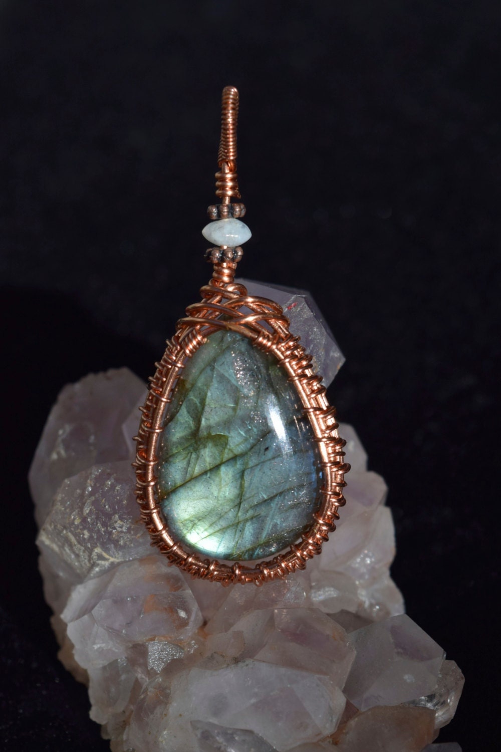 Copper Wire Weave Labradorite Pendant Accented With Moonstone - Etsy