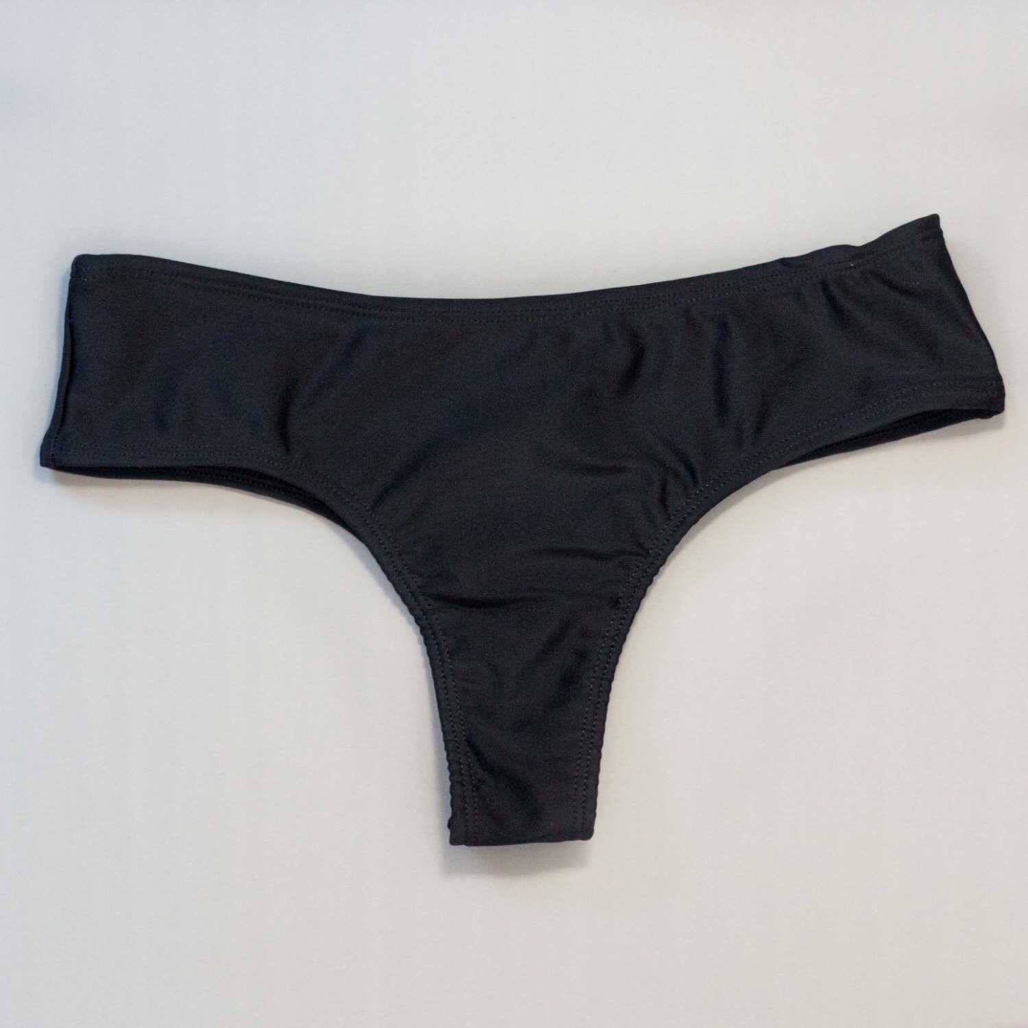 Block Color, Half Thong Cheeky Bikini Bottoms. Bathing Suit. Black ...