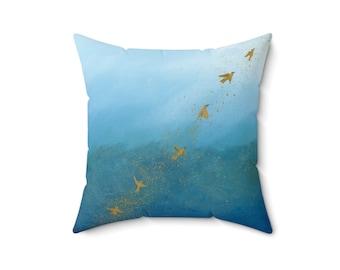 Levántate - Almohada cuadrada, Almohada de pájaro, Almohada de pintura de pájaros, Almohada linda, Almohada azul claro, amante de las aves, almohada de bellas artes, arte impresionista