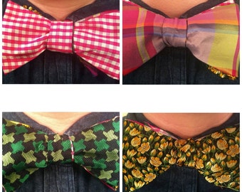 4-in-1 Silk Self-tie Bow Tie (Green and Pink)