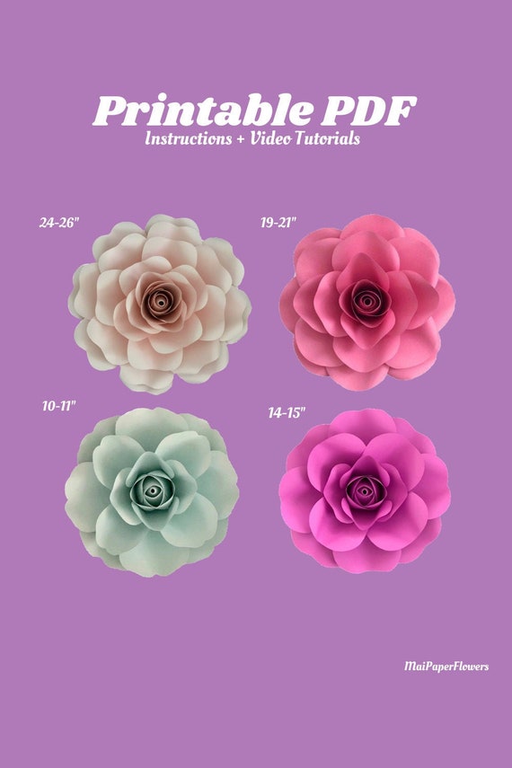 Giant Paper Rose Template Printable PDF Set of 4 Digital | Etsy