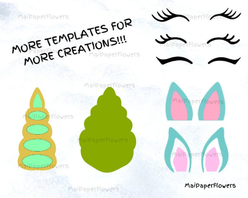 unicorn paper flowers template printable pdf combo large