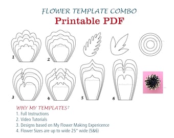 Digital Paper Flower Template PDF Paper Flower Bundles Giant Paper Flowers Large Paper Flowers Printable Big Paper Flowers Printable Flowers