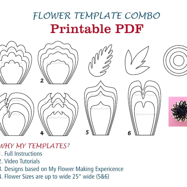 Digital Paper Flower Template PDF Paper Flower Bundles Giant Paper Flowers Large Paper Flowers Printable Big Paper Flowers Printable Flowers