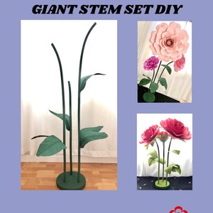 May include: DIY giant paper flower stem set with three green stems and leaves. The set includes two pink paper flowers and two red paper flowers.