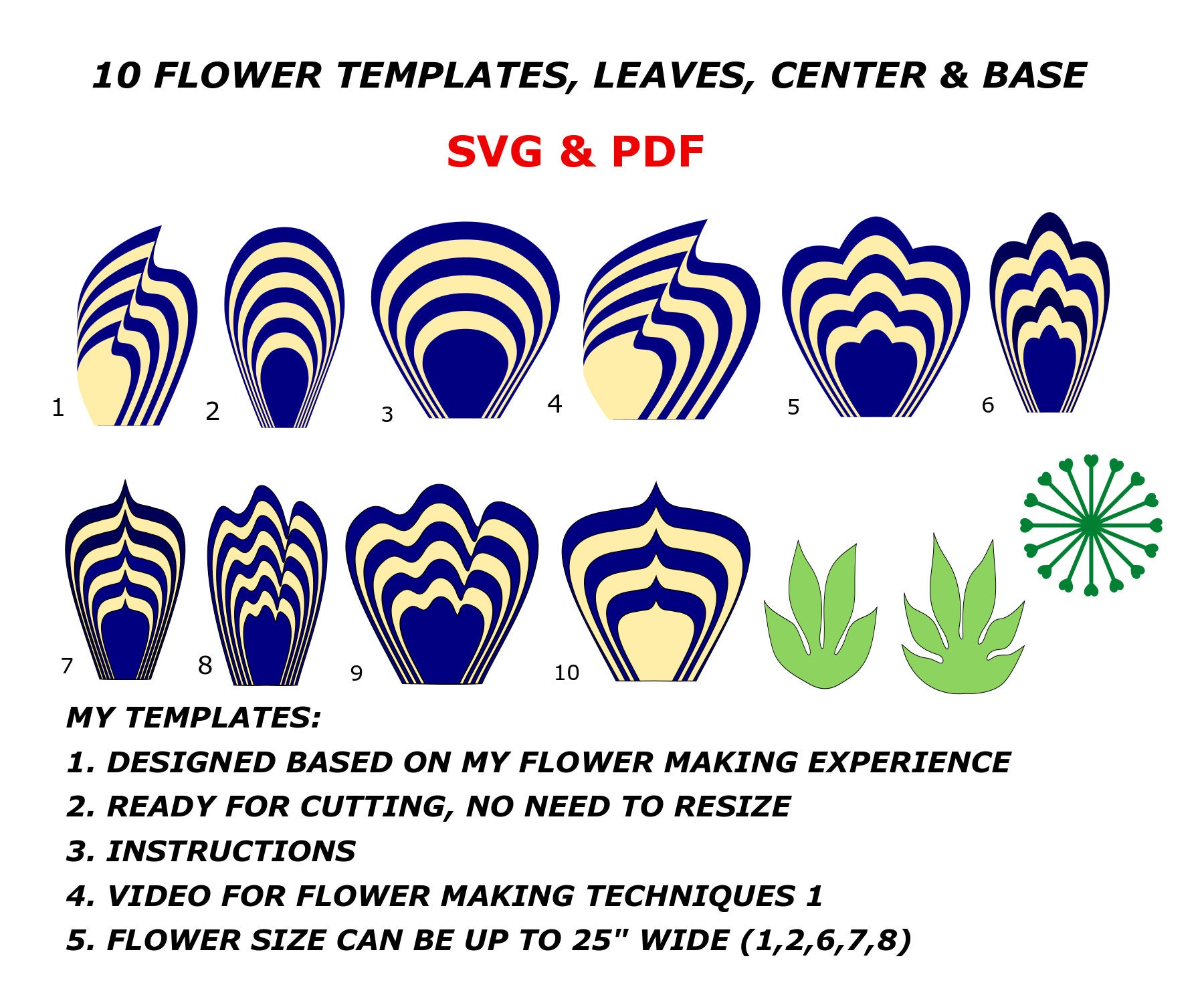 Download Free 10 Giant Paper Flower Template Svg Pdf Sets Flower Template Etsy SVG Cut Files