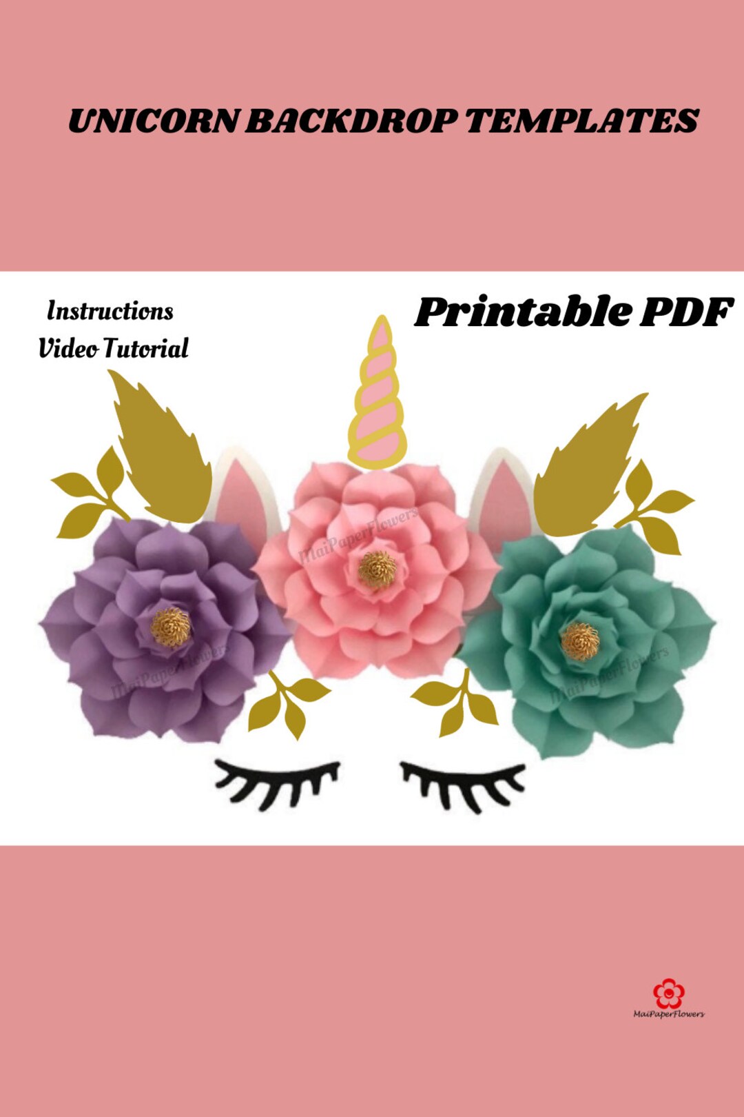 Unicorn Paper Flowers Template Printable PDF Combo Large Paper Flowers