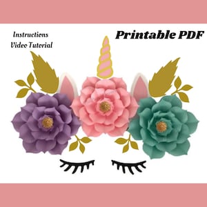 Unicorn Paper Flowers Template Printable PDF Combo Large Paper Flowers Pdf Giant Paper Flower Template Pdf Paper Flower Pattern