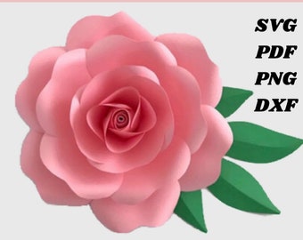 Paper Rose Template SVG PDF PNG DXf 10- 11" Large Paper Flower Rose Svg Giant Paper Rose Svg Rose Cricut Template 3d Paper Rose Svg