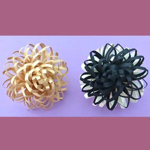 May include: Two handmade paper flower centers. One is gold, the other is black and white. The text "HANDMADE FLOWER CENTERS" is at the top. The bottom right corner has the text "MaiPaperFlowers".