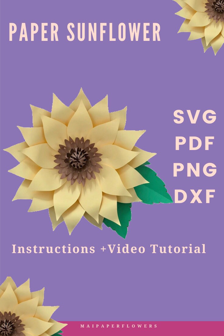 Download Large Sunflower Paper Flower Template Svg Pdf Dxf Png Giant Etsy
