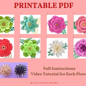 Digital Paper Flower Template PDF Set of 8 Large Paper Flowers Printable PDF Flores De Papel Paper Flower Bundle Giant Paper Flowers Pdf