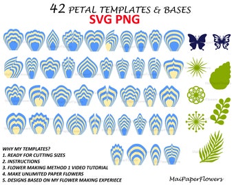 42 Moldes Digitais de Flores de Papel em SVG e PNG - Combinação de Flores de Papel Grandes, Flores de Papel Gigantes e Arquivos de Corte para Cricut