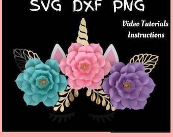 Unicorn Paper Flower Backdrop Templates SVG PNG DXF Large Paper Flower Template Svg Giant Paper Flowers Svg Cricut Paper Flowers Svg