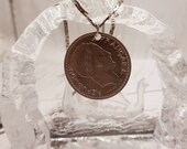 Vintage Norwegian real silver chain with a 10 francs coin pendant from 1947