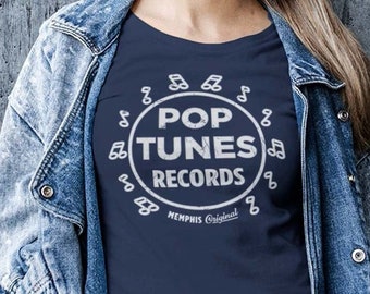 T-shirt unisexe à manches courtes Pop Tunes Records - Memphis Bygone Brand Retro Tees