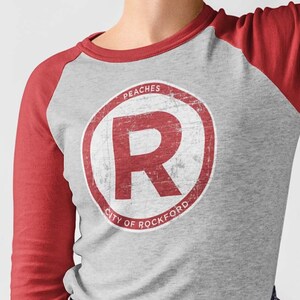 Rockford Peaches (R) unisex 3/4 sleeve raglan baseball tee