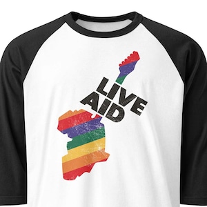 Live Aid Concert unisex 3/4 sleeve raglan baseball tee - Bygone Brand retro t-shirts
