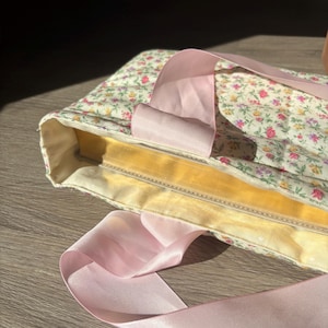 Quilted Ditsy Floral Bible Cover: Cottagecore Cotton Case, Pink Bow Detail image 6