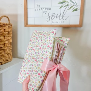 Custom Quilted Floral Bible Cover: Pink Ditsy Print, Cottagecore Style