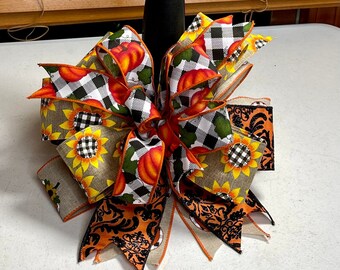 Fall Lantern Bow,Door Hanger Bow,Handmade Bow,Sunflower Bow,Mailbox Bow,Thanksgiving Bow,Wreath Embellishments,Pumpkin Bow,Fall Bow