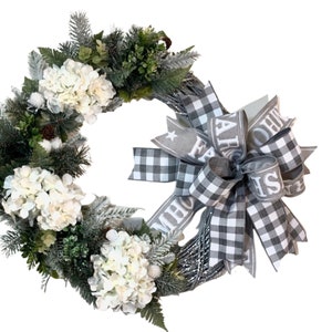 White Hydrangea Wreath, Front Door Wreath, Hydrangea Decor,Winter Decor,Gift for Her,Grapevine Wreath,Wedding Wreath, Everyday Wreath
