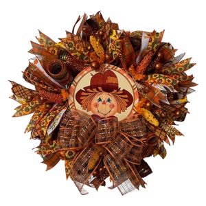 Scarecrow Fall Wreath,Fall Farmhouse Wreath,Fall Decor,Fall Front Door Wreath,Fall Mesh Wreath,Scarecrow Decor,Autumn Decor,Thanksgiving