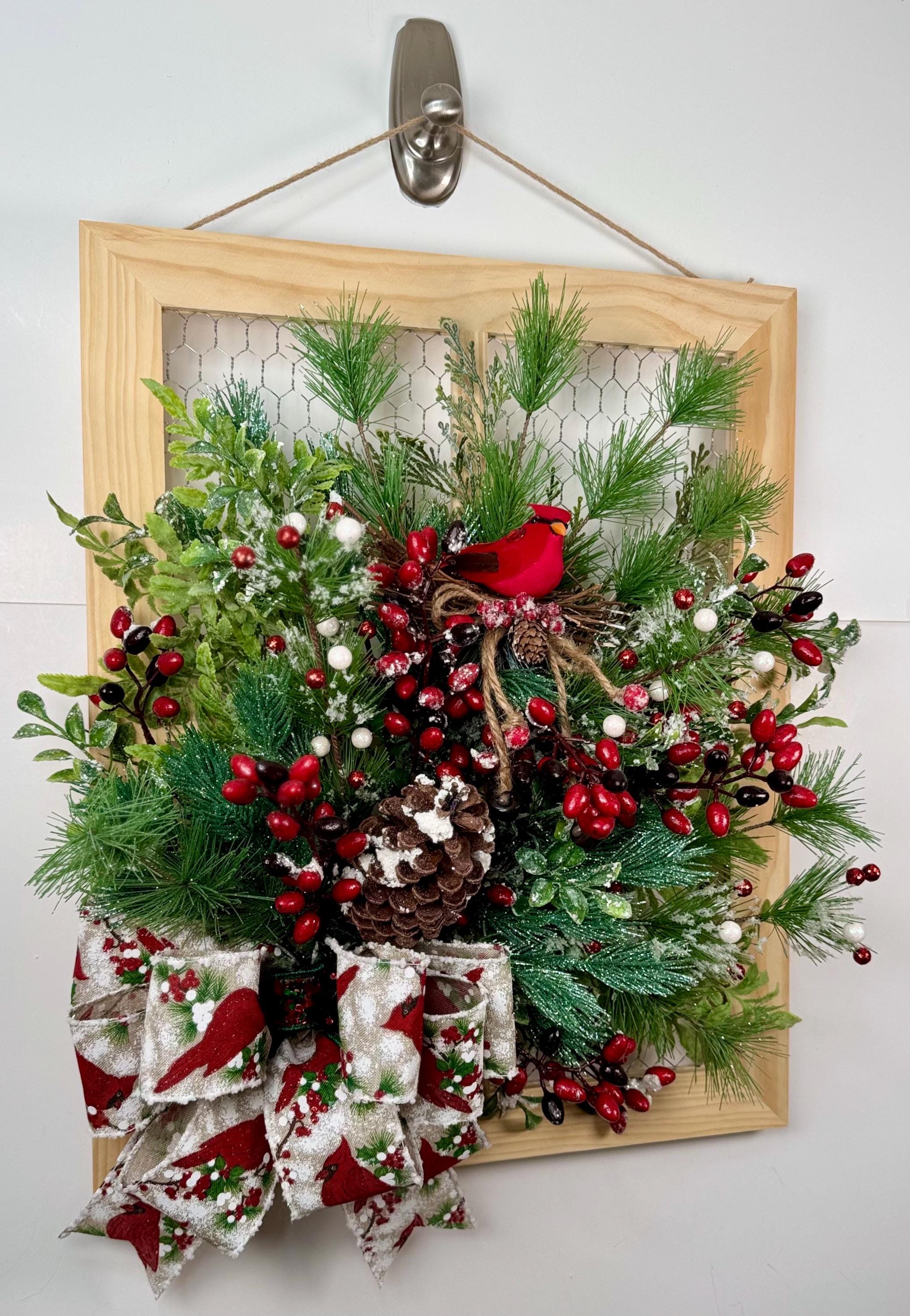 Cardial Windows Racks Cardinal Wreath,winter Cardinal Door Hanger,cardinal Christmas Wreath ...