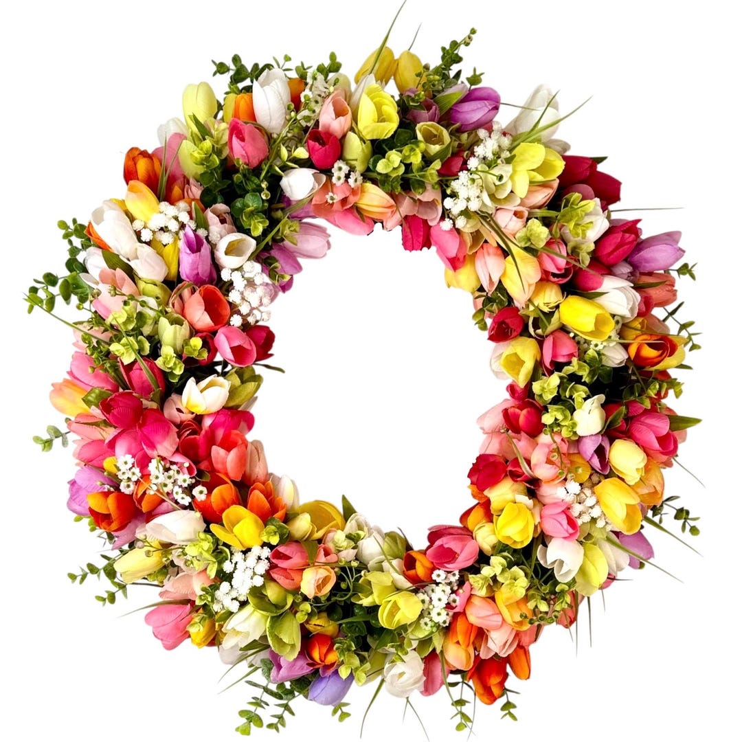 Spring Tulip Wreath,easter Wreath,pastel Floral Wreath,mother’s Day ...