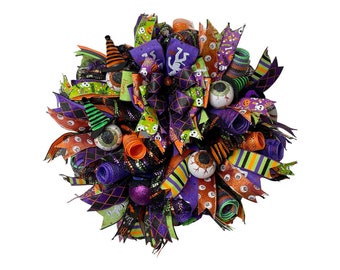Halloween Wreath,Halloween Eyeball Deco Mesh Wreath,Halloween Decor,Halloween Black and Purple Wreath,Whimsical Front Door Halloween Wreath