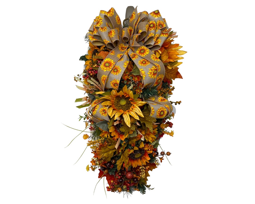 Fall Teardrop Swag,fall Wreath,fall Front Door,sunflower Fall Swag ...