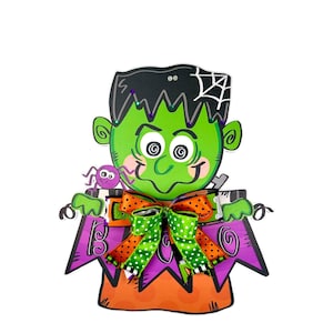 Frankenstein Halloween Door Hanger,Halloween Porch Decor,Green Frankenstein,Whimsical Halloween Decor,Cute Monster Sign,Halloween Party Sign