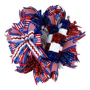 Patriotic Mesh Wreath Fireworks,4th of July Door Decor,Red White Blue Wreath,American Flag Wreath,Independence Day Gift,Memorial Day Decor
