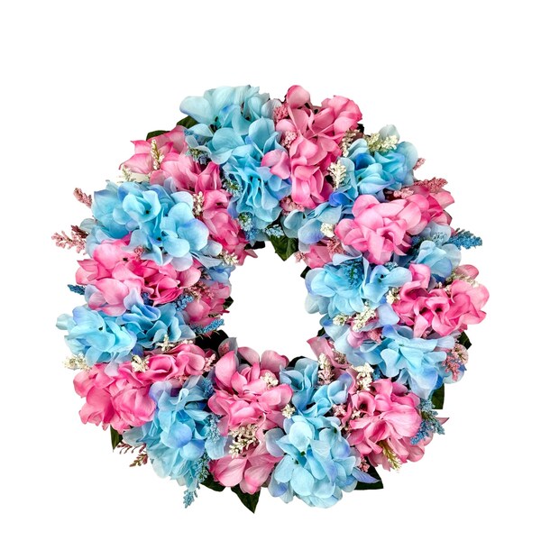 Pink and Blue Hydrangea Grapevine Wreath,Hydrangea Wreath for Front,Spring and Summer Wreath,Hydrangea Decor,Mother’s Day Gift,Cottage Decor