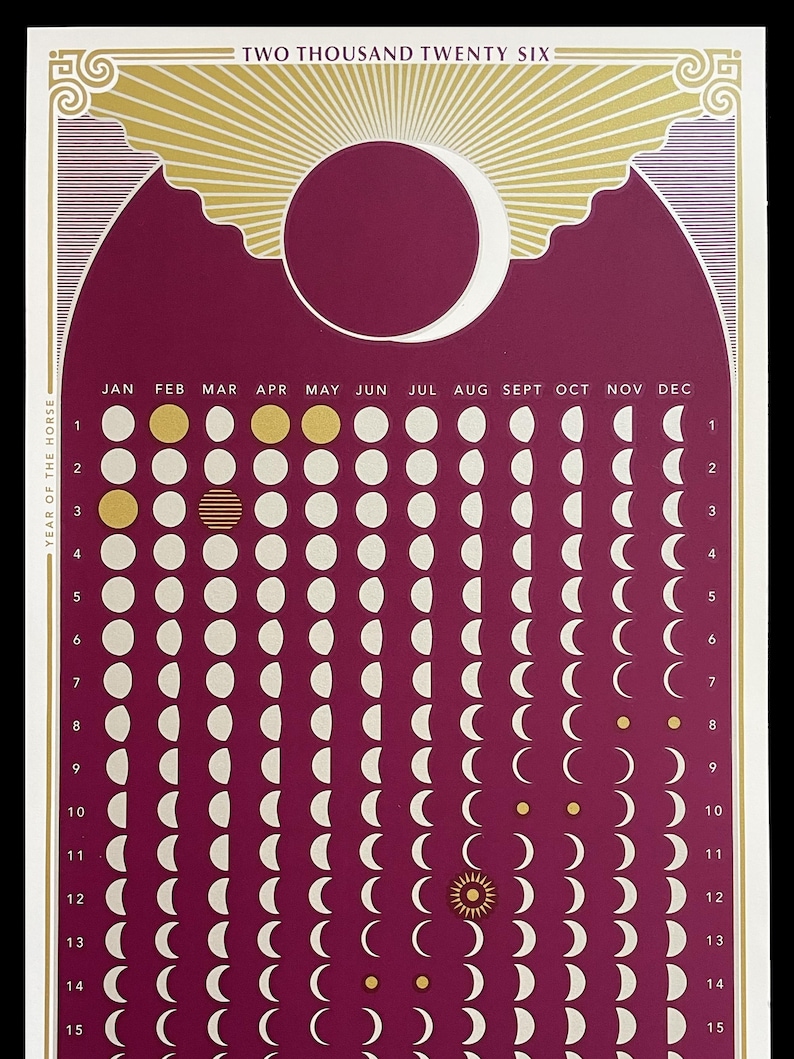 2026 Moon Phase Calendar- Red, Silver & Gold: - Etsy