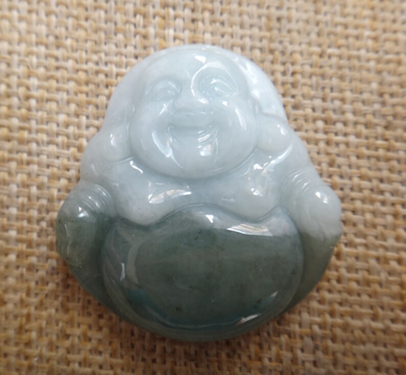 Natural green jade Buddha pendant Lucky Charm Laughing Buddha Maitreya Buddha pendant DSC05512