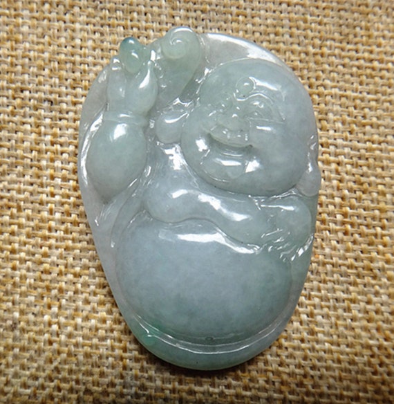 Natural green jade Buddha pendant Lucky Charm Laughing Buddha Maitreya Buddha pendant DSC05512