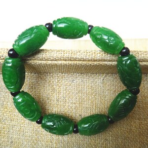 Free shipping oval carved Chinese jade beaded bracelet bead bracelets stylish atmosphere image 1