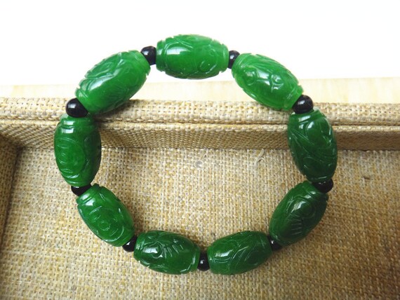 Free shipping oval carved Chinese jade beaded bracelet bead bracelets stylish atmosphere
