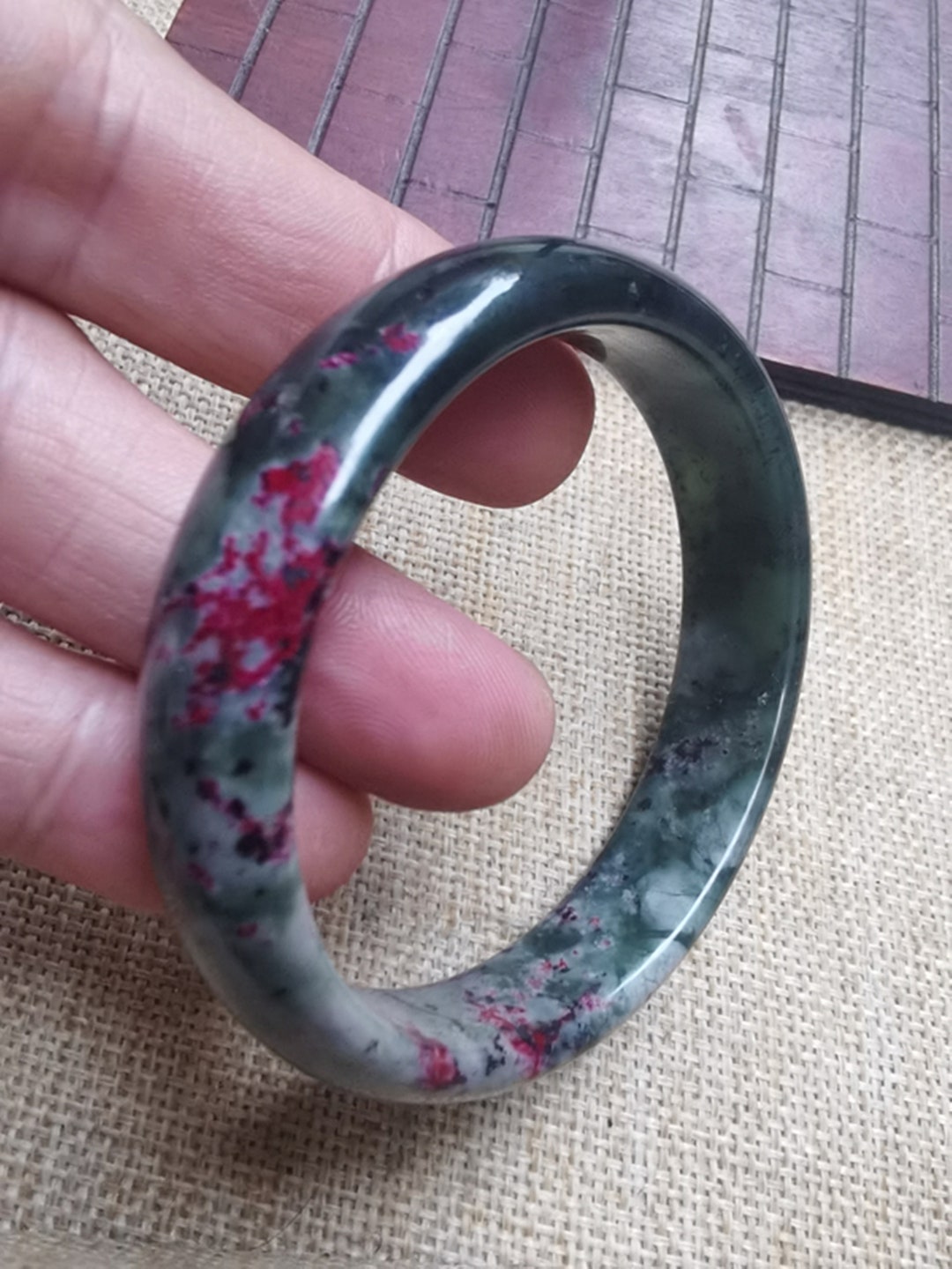 Bracciale con perline di pietra di giada autentica, splendida
