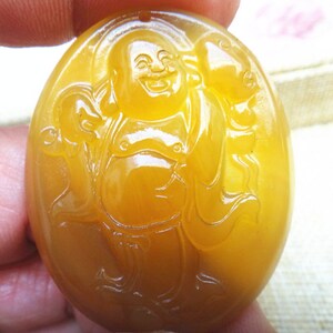 natural yellow agate Chinese buddha  auspicious  talisman buddha pendant