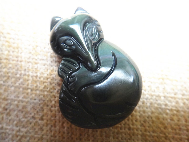 natural ice obsidian carved fox good luck pendant