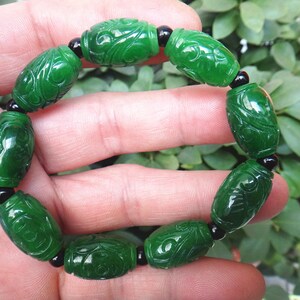 Free shipping oval carved Chinese jade beaded bracelet bead bracelets stylish atmosphere image 2