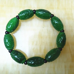 Free shipping oval carved Chinese jade beaded bracelet bead bracelets stylish atmosphere image 3