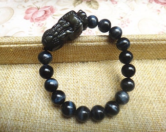 Raro azul Tiger Eye piedra pi yao con cuentas Pulsera Moda con cuentas natural azul tigre ojo pulsera de piedra