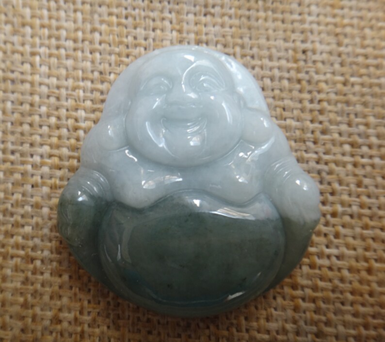 Natural green jade Buddha pendant Lucky Charm Laughing Buddha Maitreya Buddha pendant DSC05512