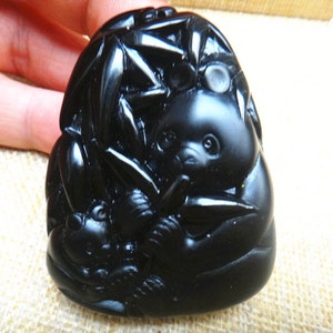 Natural obsidian panda pendant pendant Chinese panda mascot