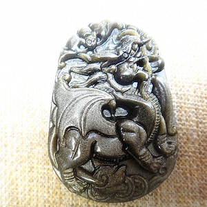 天然金黒曜石「龍」ペンダントお守り
