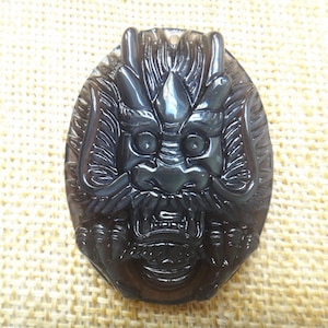 Natural ice species obsidian pendant carved ancient Chinese dragon head mascot