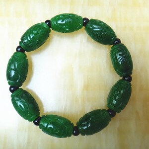 Free shipping oval carved Chinese jade beaded bracelet bead bracelets stylish atmosphere image 5